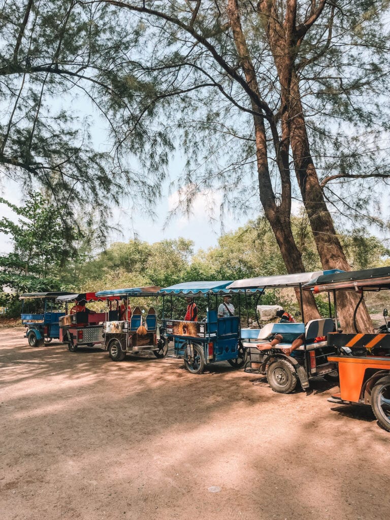 tuktuk waiting to transport people from Mai Khao beach