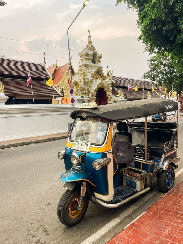 Parked Tuktuk outside a temple in Chiang Mai