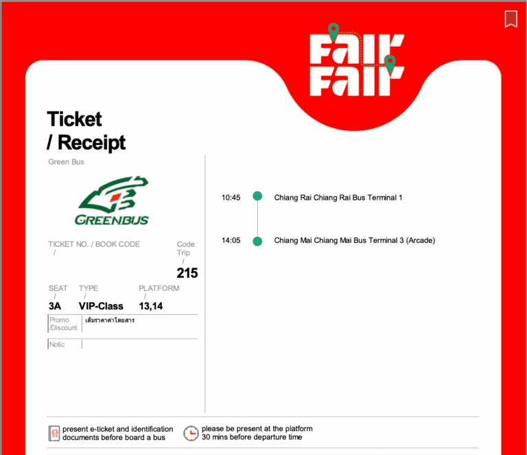 copy of my bus ticket from Chiang Rai to Chiang Mai, as an example