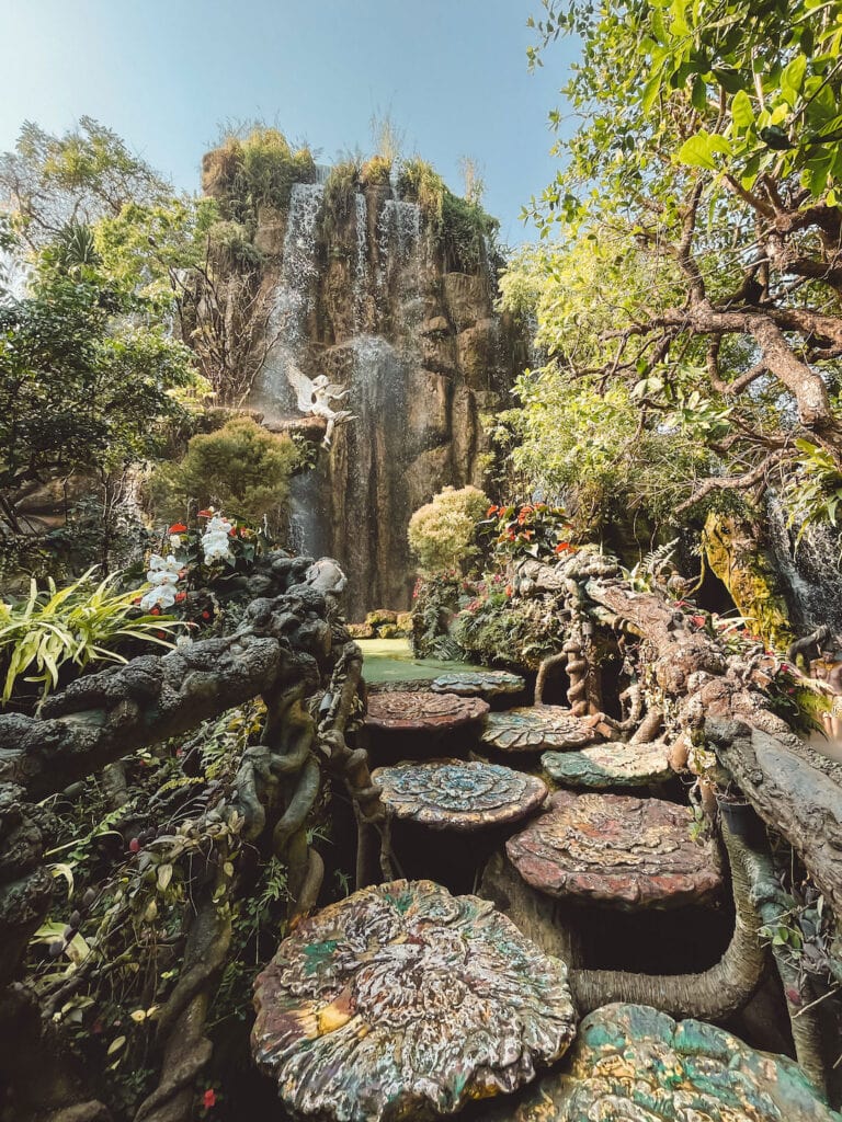 the waterfall which is the main attraction at Lalitta Cafe in Chiang Rai