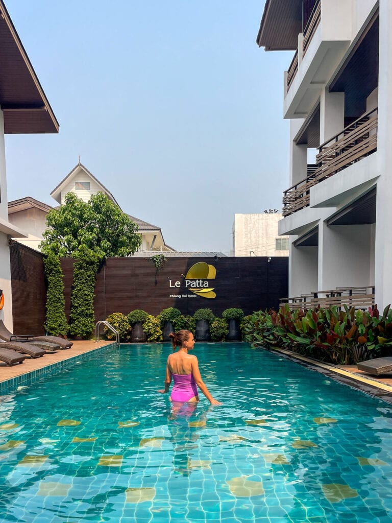 In the pool at Le Patta Hotel in Chiang Rai city centre