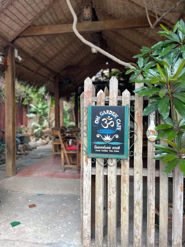 the entrance to Om Garden cafe in Pai, Thailand