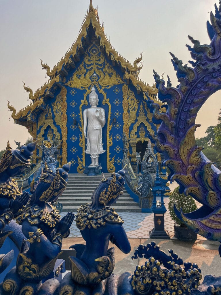 View of the back side of the Blue Temple in Chiang Rai, Thailand