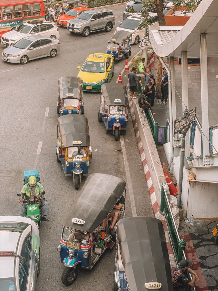 Different transport on the busy streets of Bangkok