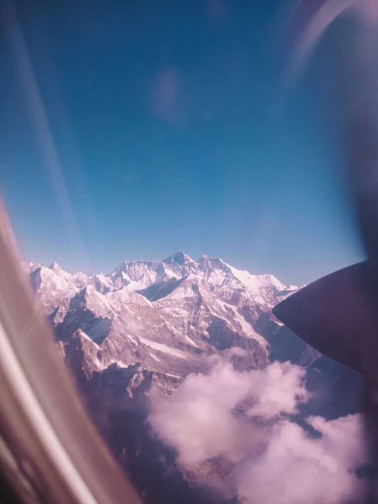 view of mount everest from the plane window