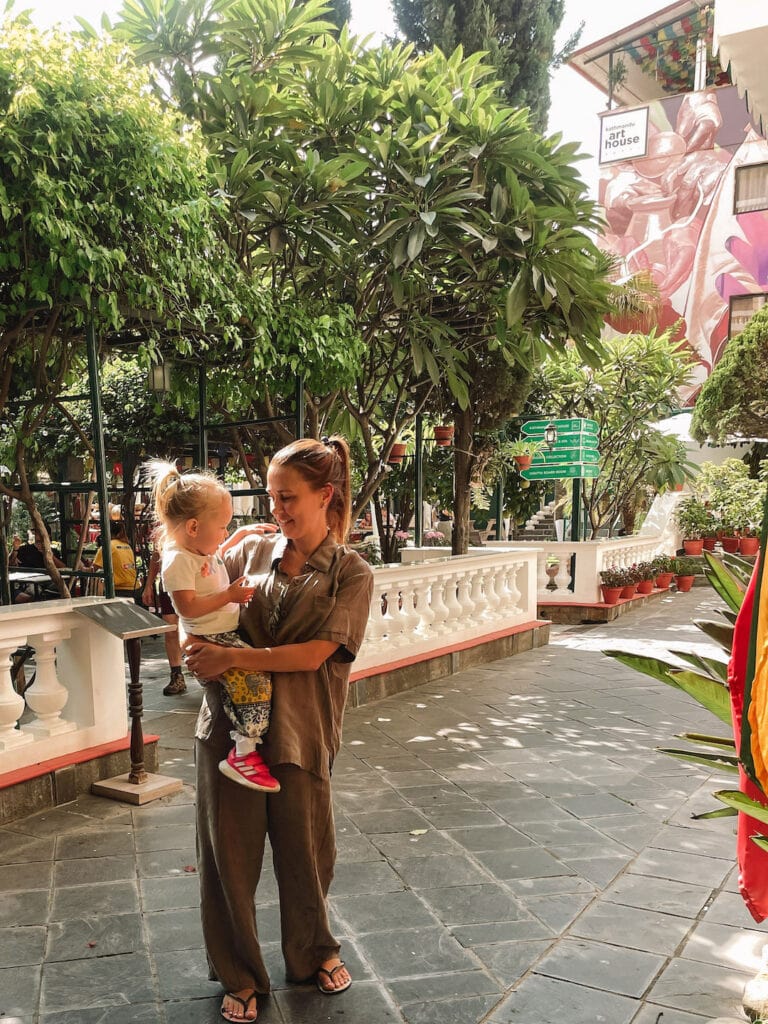 Standing near the garden at Kathmandu guest house holding Sahara