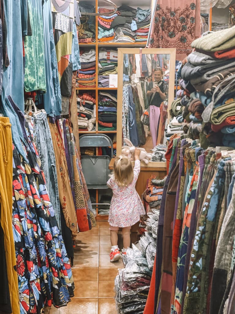 inside a very full clothing store in Kathmandu