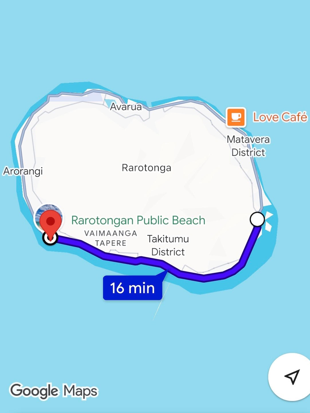 Google maps of Rarotonga. Where to stay in Rarotonga